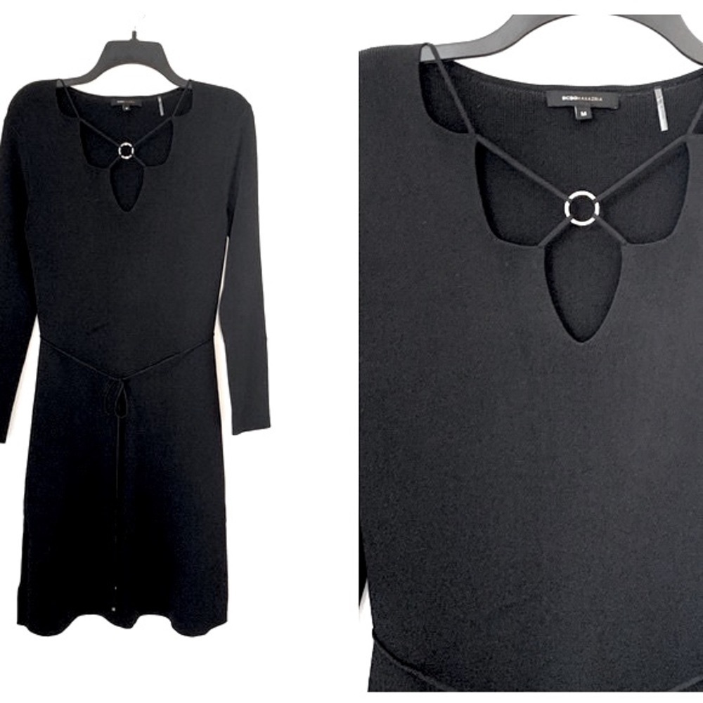 BCBGMaxAzria Cut Out Hoop Neck Black Dress Medium Fall Winter